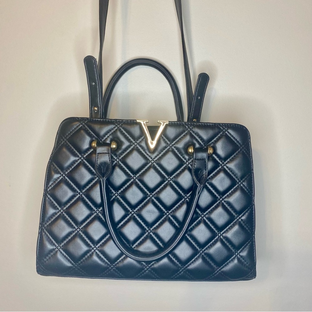 CROSSI Elegant Black Quilted Tote Bag